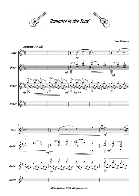 Romance in the Tone Gitarre, Flöte - Noten - Cantorion, Freie Noten